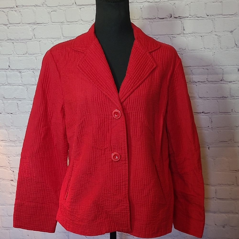 Red Textured Quilted 2 Button Jacket Blazer Size 14P Coldwater Creek